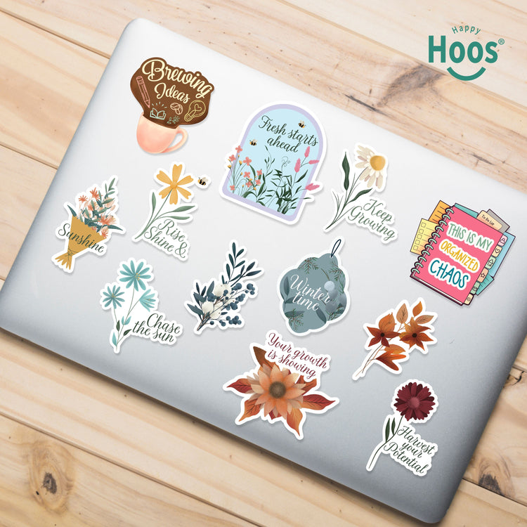 Laptop decorated with different seasonal stickers