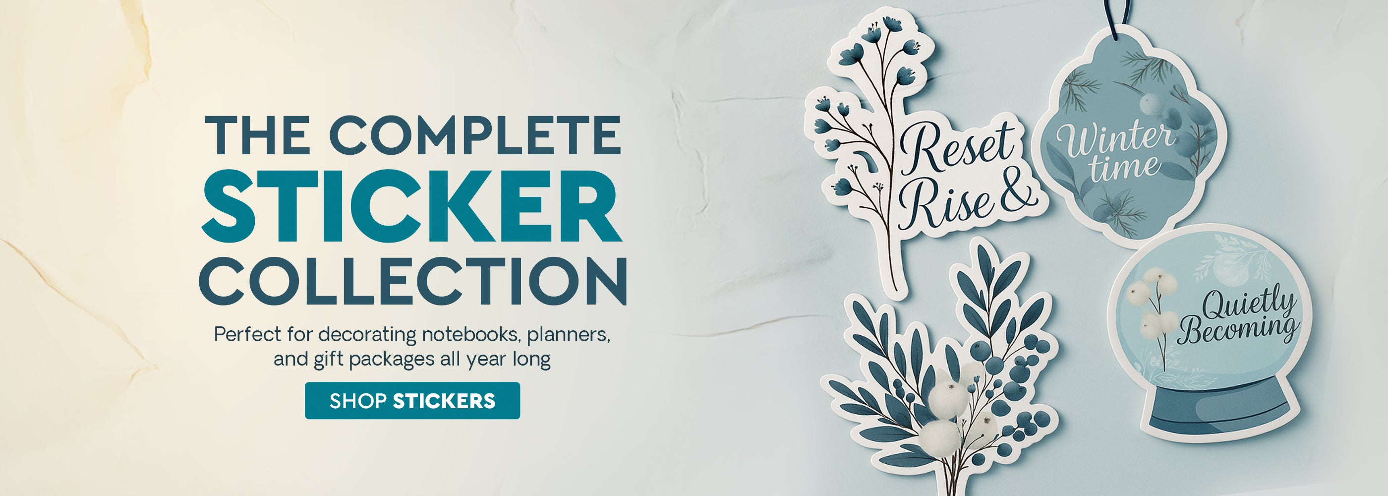 Sticker collection with decorative elements on a light background