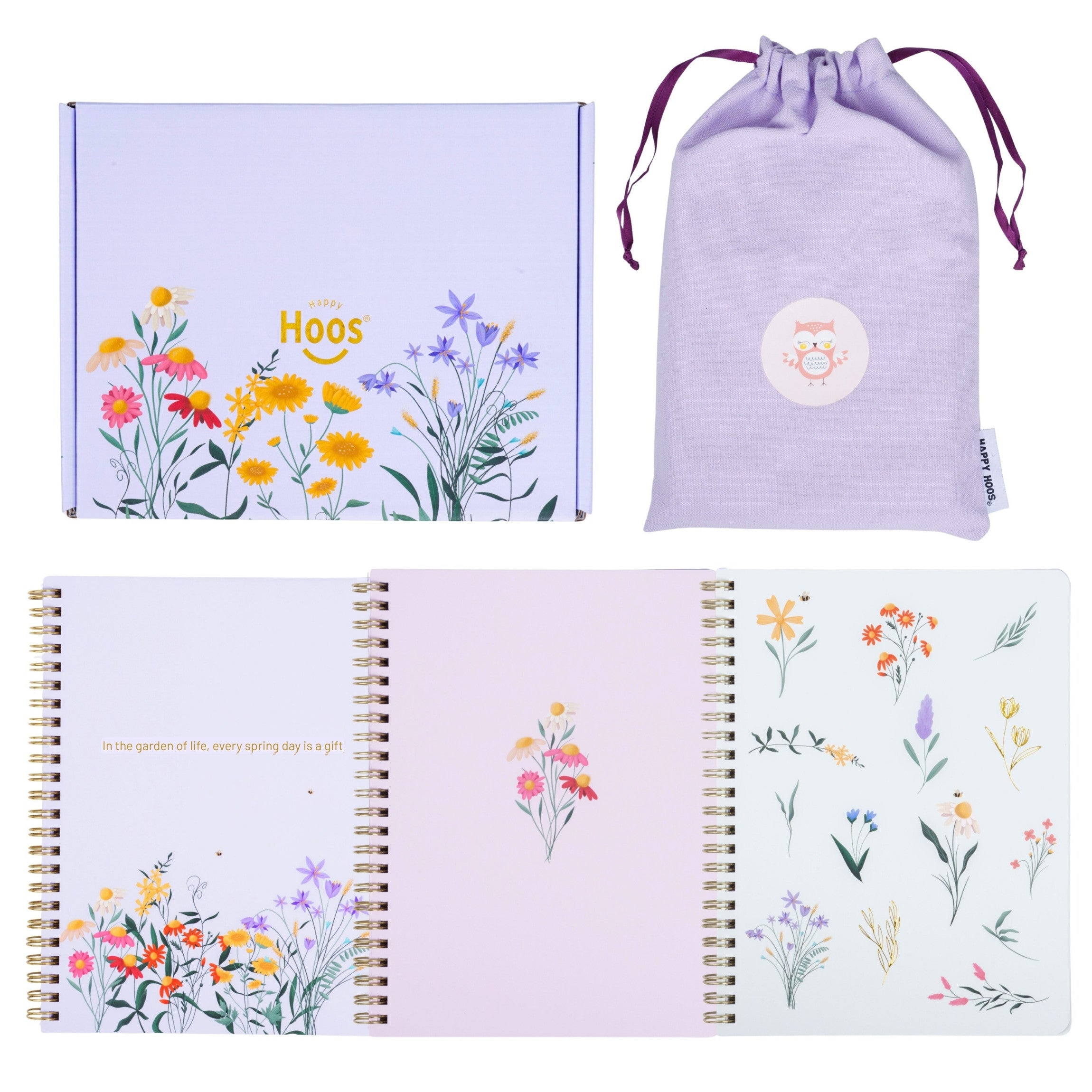 Spring Spiral Notebook Gift Set | Floral Notebooks + Box & Bag – Happy Hoos