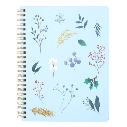 Notebook with floral illustrations on a light blue background