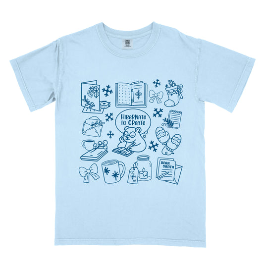 Vintage Heavyweight Light Blue 100% Cotton with Winter Doodles design