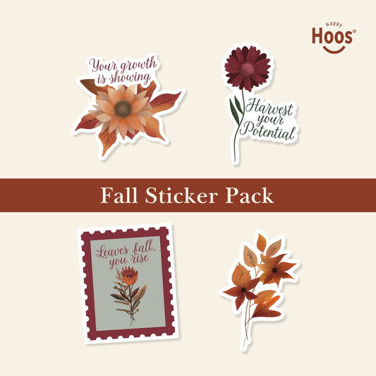 Fall Sticker Pack, 4 Waterproof Matte Vinyl for Change and Growth