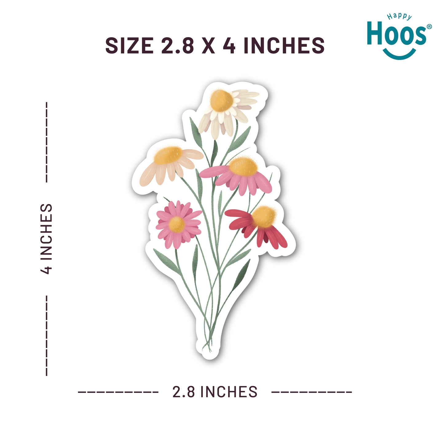 Spring Floral Sticker Pack, 4 Waterproof Vinyl Stickers