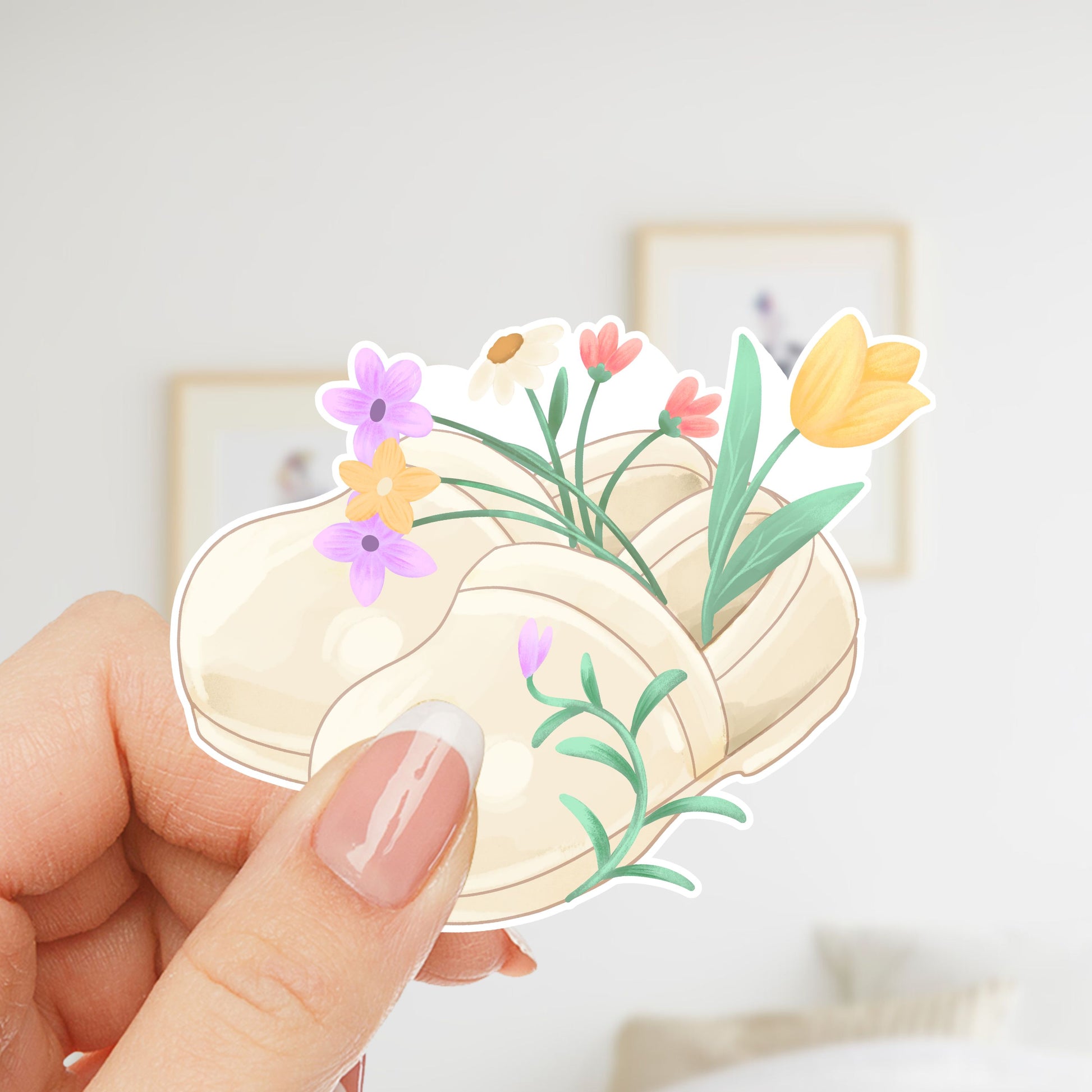 Floral Nurse Clogs waterproof vinyl sticker featuring cream nursing shoes filled with colorful spring flowers for nurses and healthcare workers.